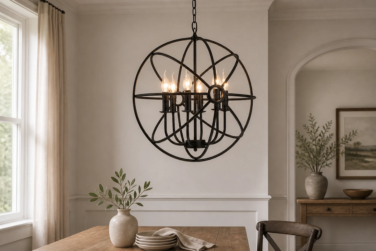 Lampadario a globo con candele in una scena d'interni di lifestyle