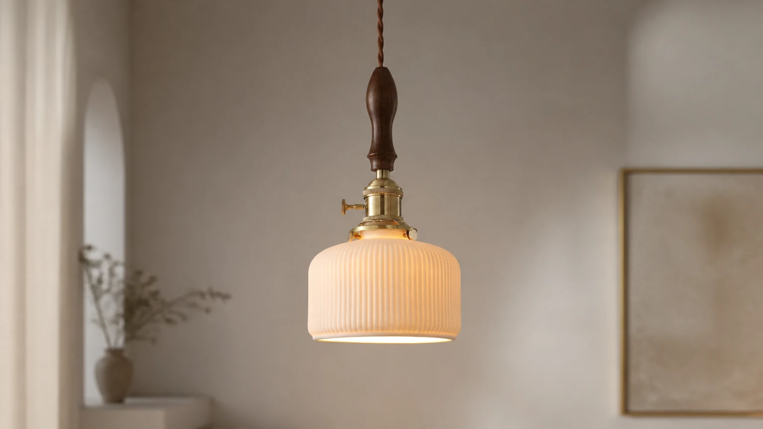 The Smooth Ceramic Pendant Lamp D863 in a calm interior scene