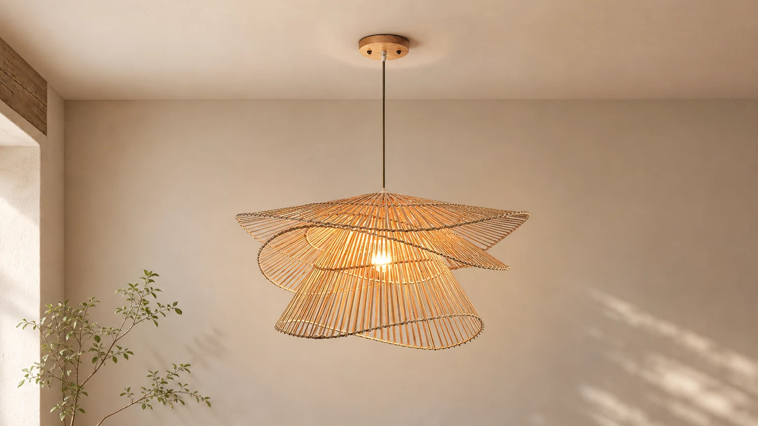Wiejska, kreatywna chińska lampa wisząca, zainstalowana w ciepłym pomieszczeniu