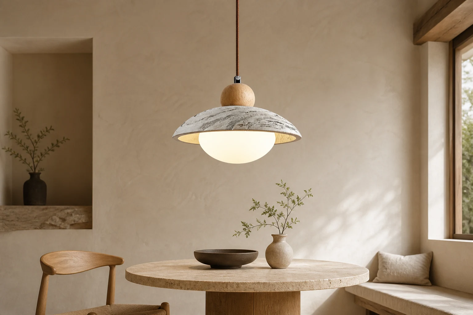 Trawertynowa cementowa lampa wisząca w stylu lifestylowym