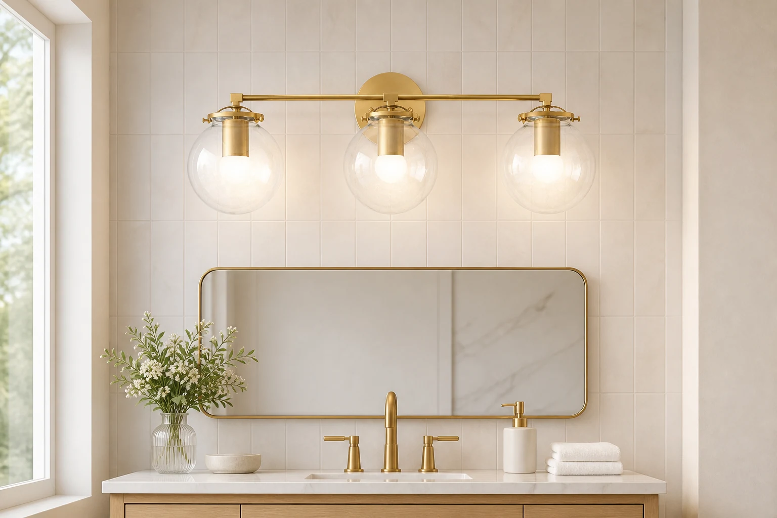Lampa toaletkowa Glorica w łazienkowej scenie lifestylowej