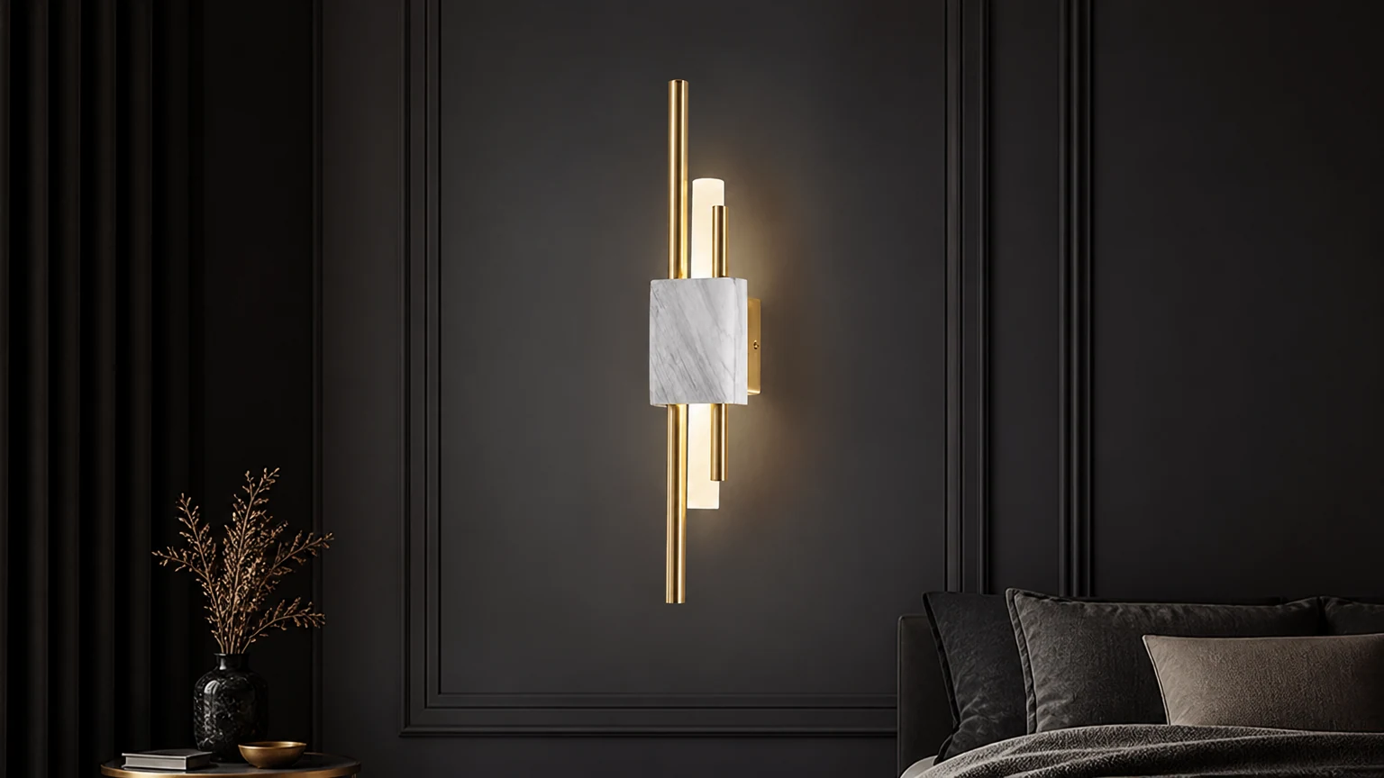 Kinkiet Refined Radiance Marble Accents D787 zainstalowany w wyrafinowanym wnętrzu