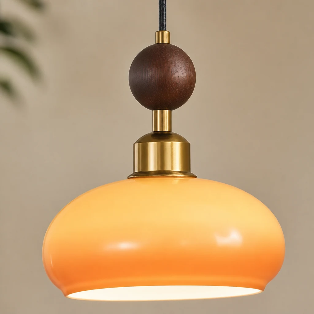 Zbliżenie szczegółów materiałów lampy wiszącej koralikowej D234