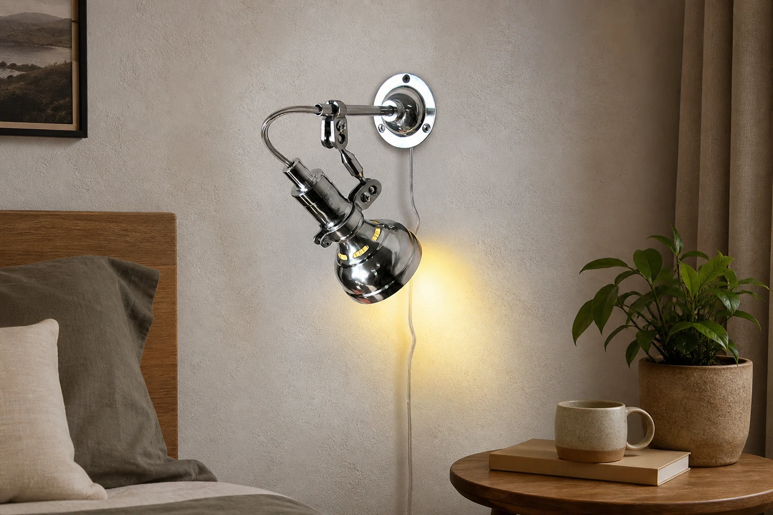 Scena lifestylowa z lampą ścienną Ralph Rocker Arm zamontowaną na ścianie