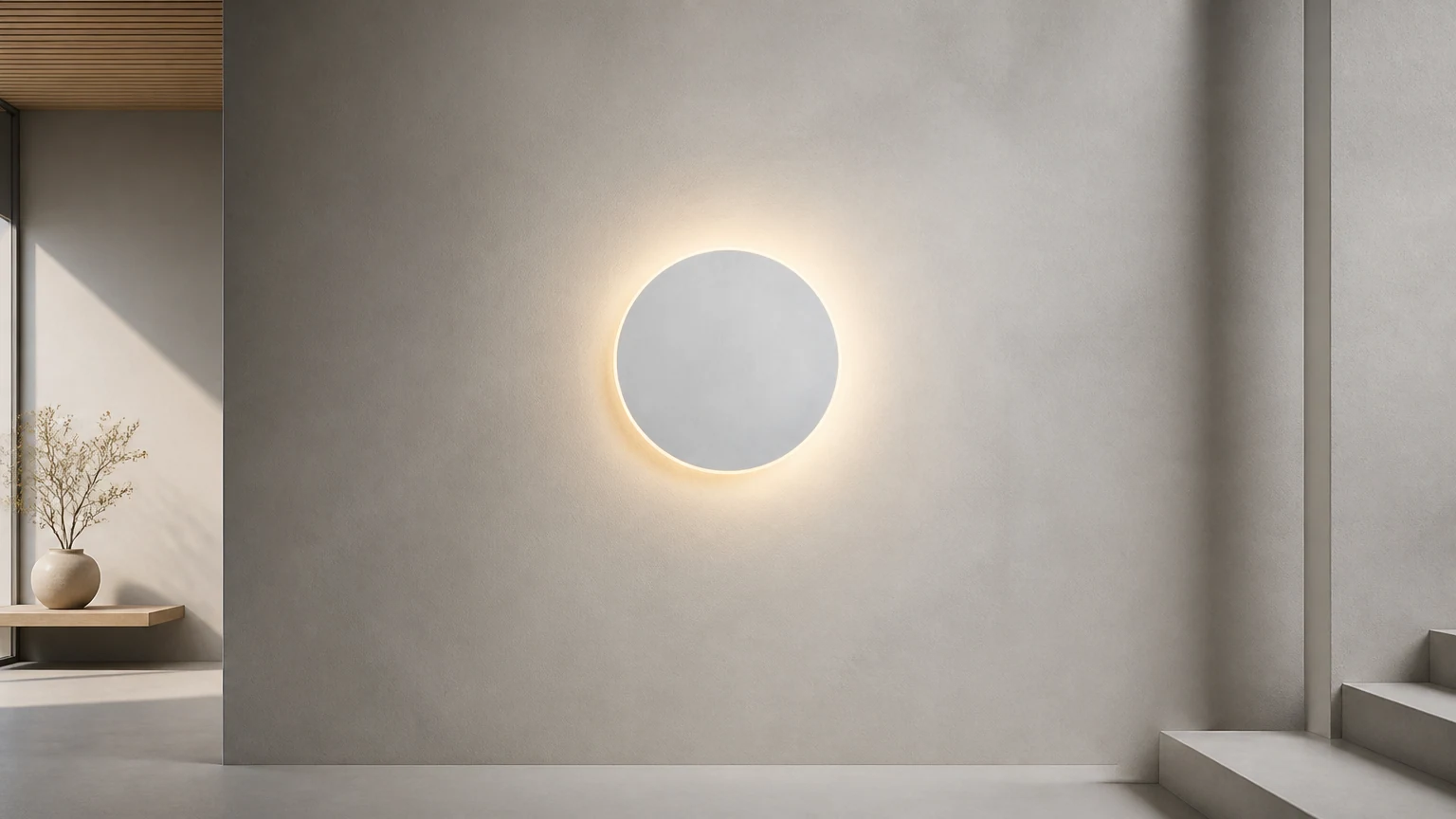 Nowoczesna, okrągła aluminiowa lampa ścienna LED w stylu nordyckim w czystym wnętrzu