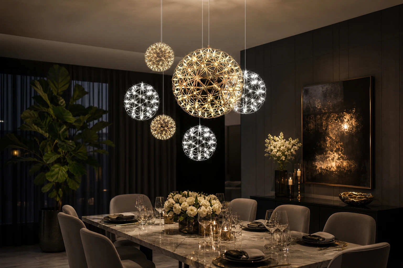 Lampa wisząca Spark Ball osadzająca produkt w kontekście, styl życia