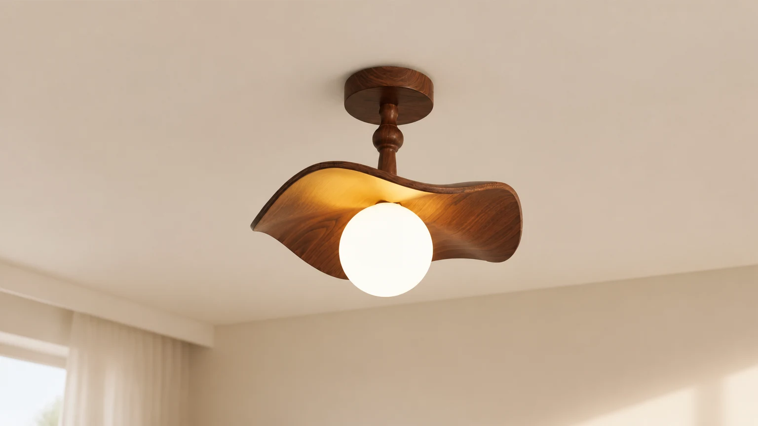 Plafonnier Nordic Wood Grain P070 installé dans un intérieur chaleureux