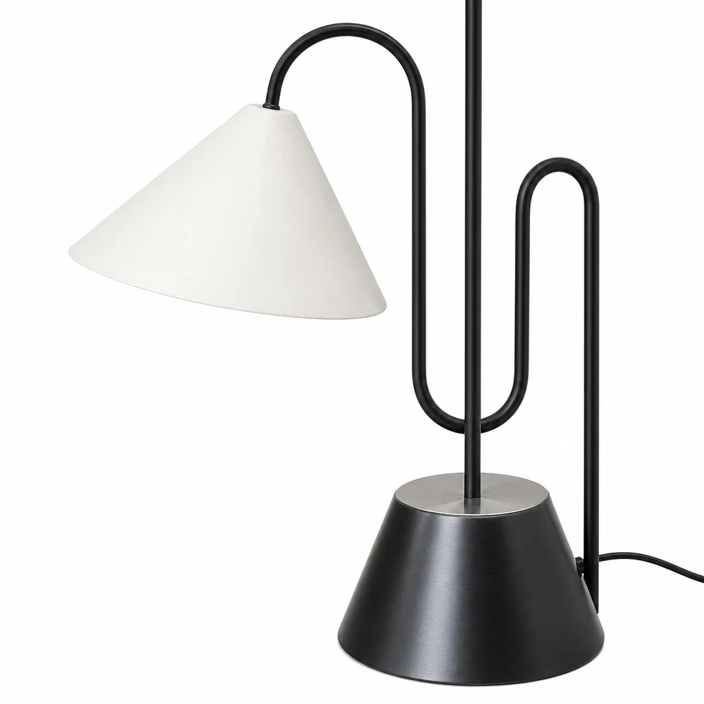 Zbliżenie na klosz i wykończenie korpusu lampy podłogowej Roattino D459