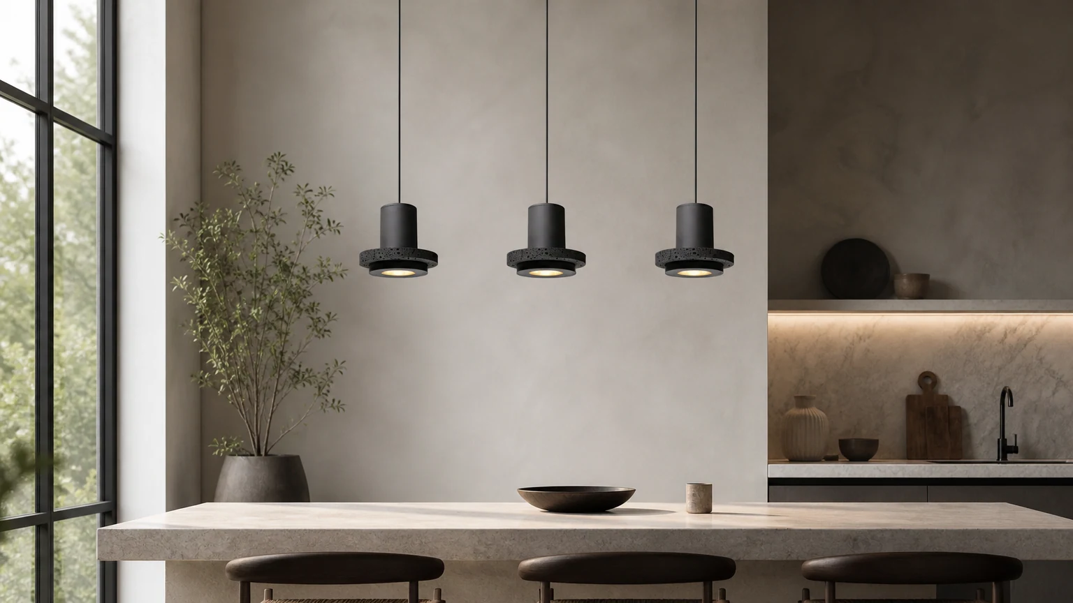 Retro czarna dziura kamienna lampa wisząca G73 w aranżacji wnętrza