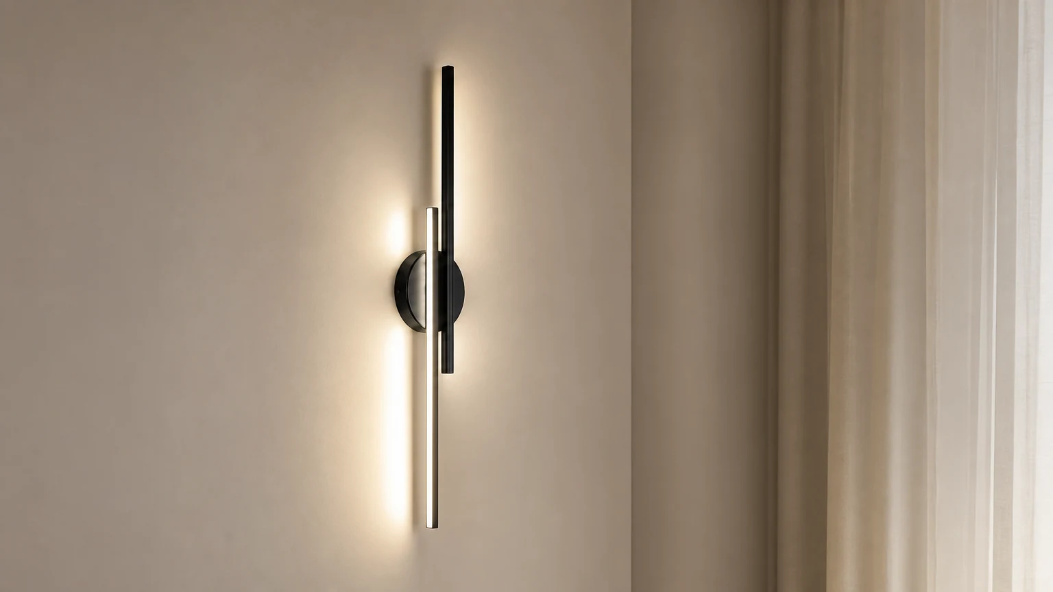 La lámpara de pared Thread of Dawn D788 se instaló como aplique horizontal en un interior moderno y cálido.