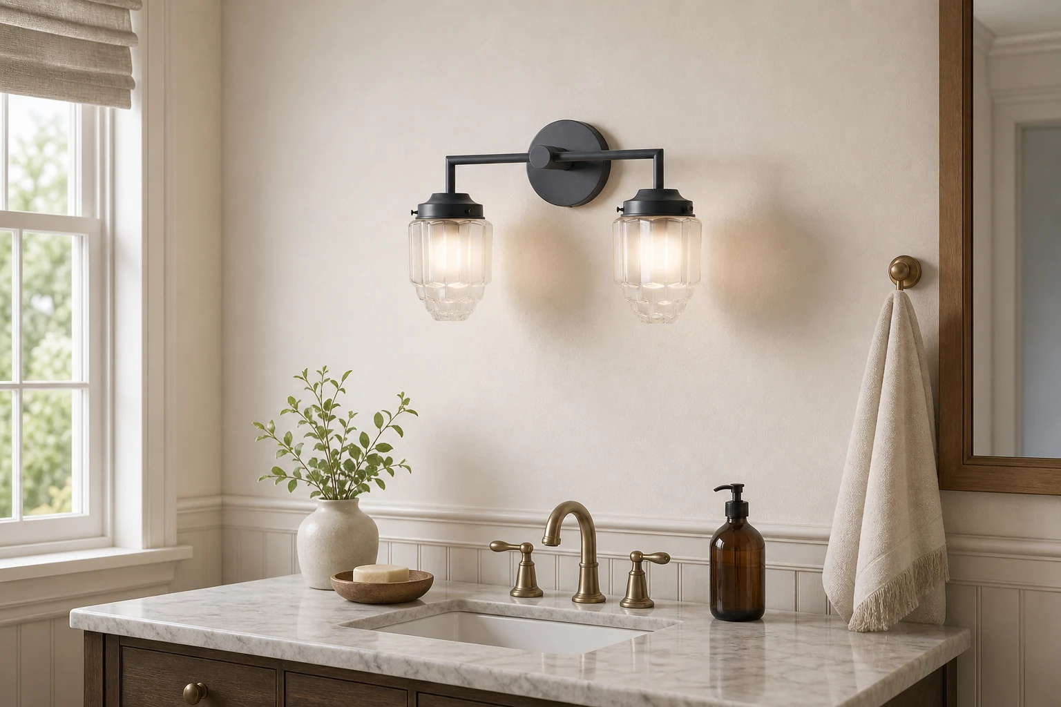 Lampa toaletkowa Tierlux Art Deco zastosowana w kolorowej scenie wnętrza