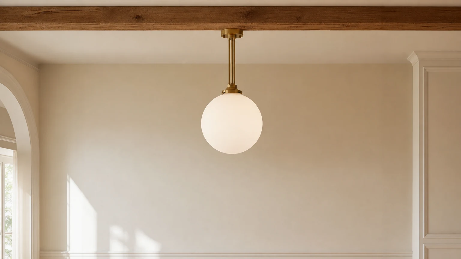 Lampa wisząca Glorica z matową kulą w ciepłej scenie w jadalni