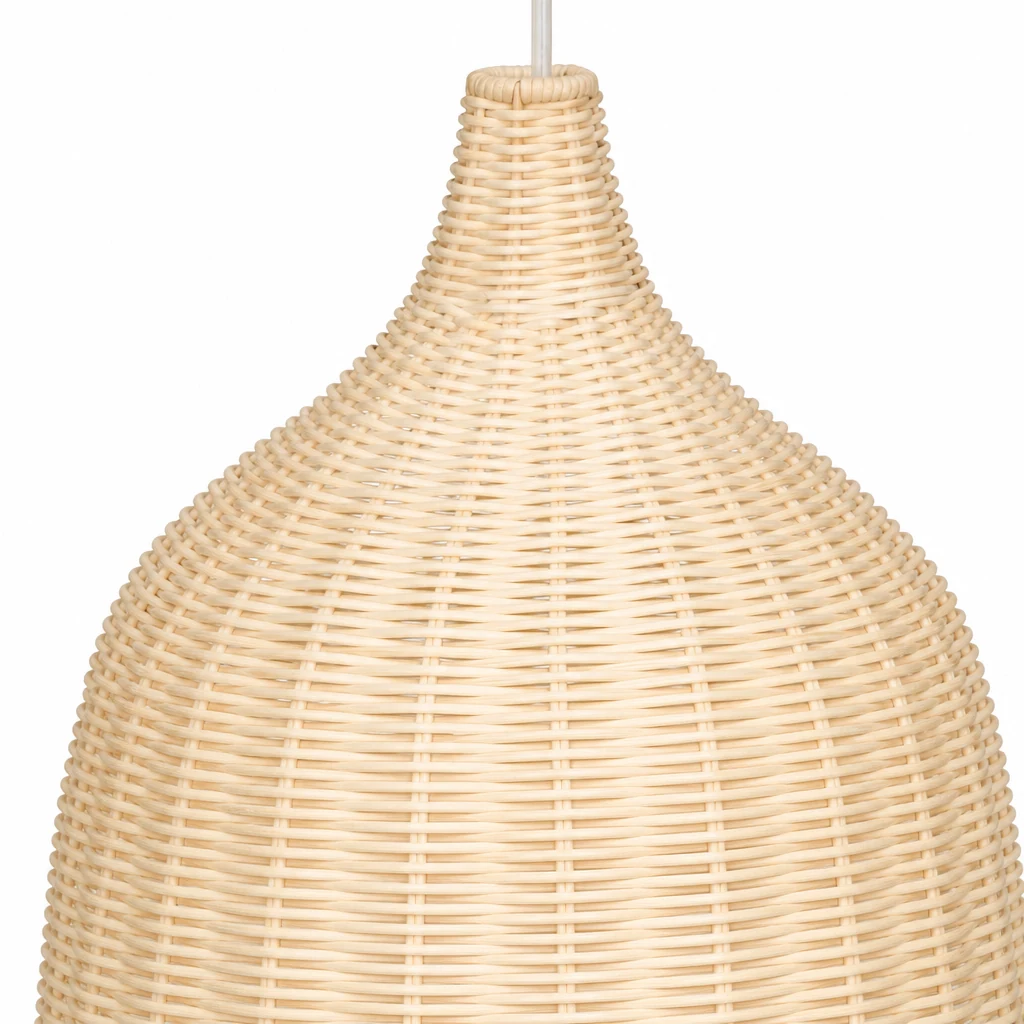 Detailaufnahme des gewebten Rattan-Pendelschirms