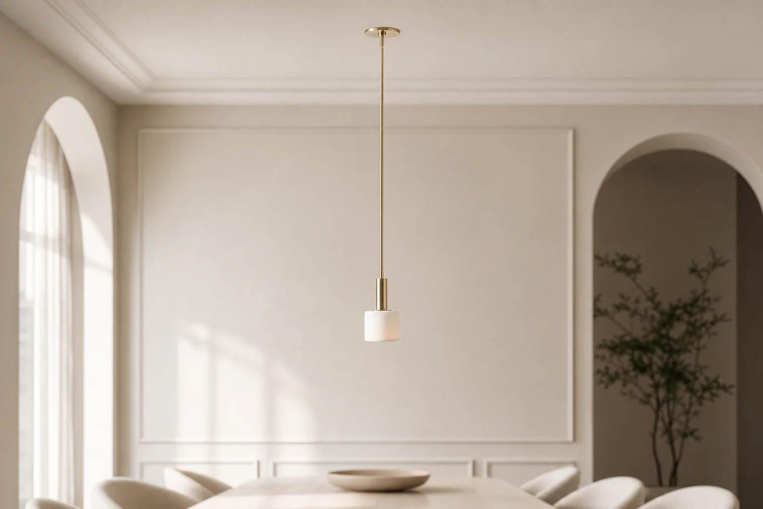 Lampa wisząca Cerova w stonowanej scenerii wnętrza