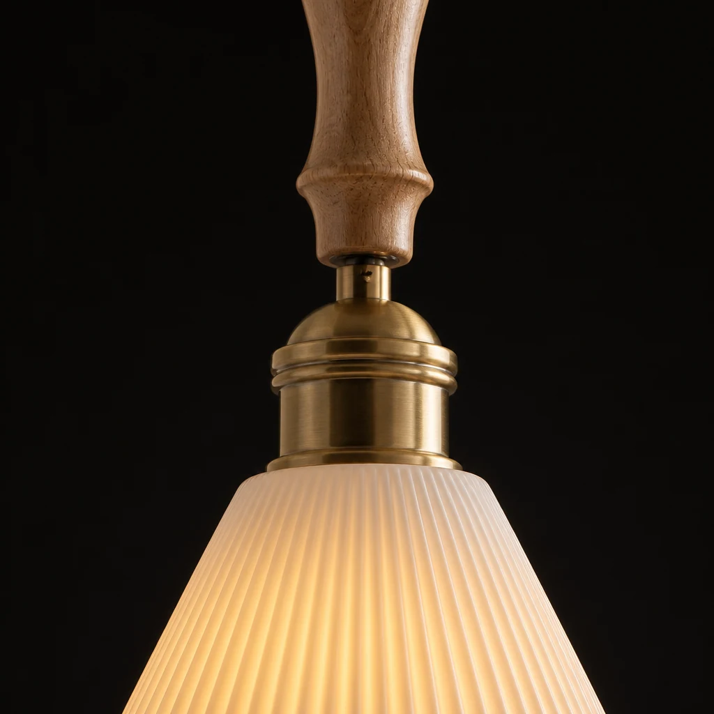 Zbliżenie na materiał i wykończenie lampy wiszącej ze szkła ceramicznego
