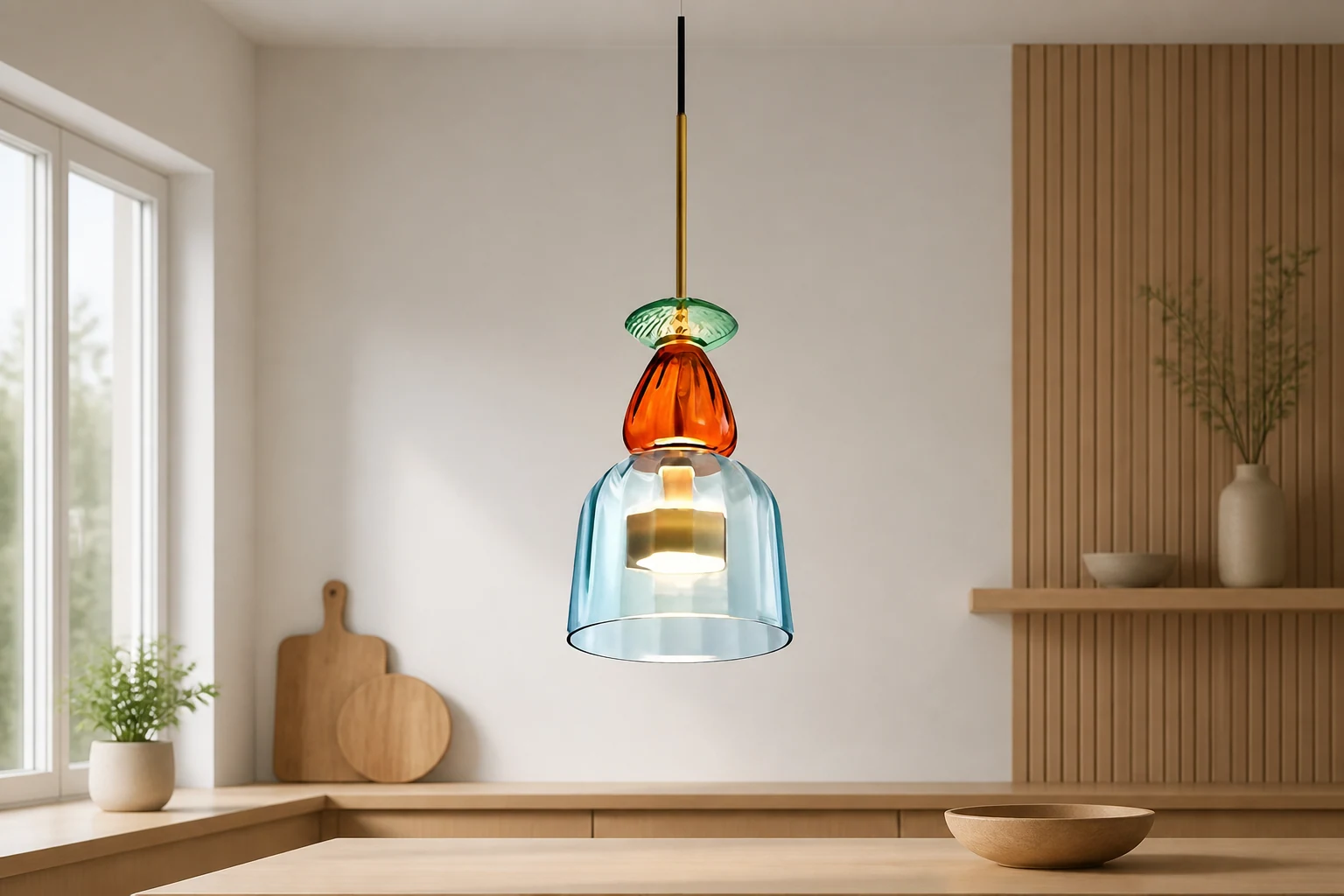 Kolorowa szklana lampa wisząca Lollipop w scenie lifestylowej