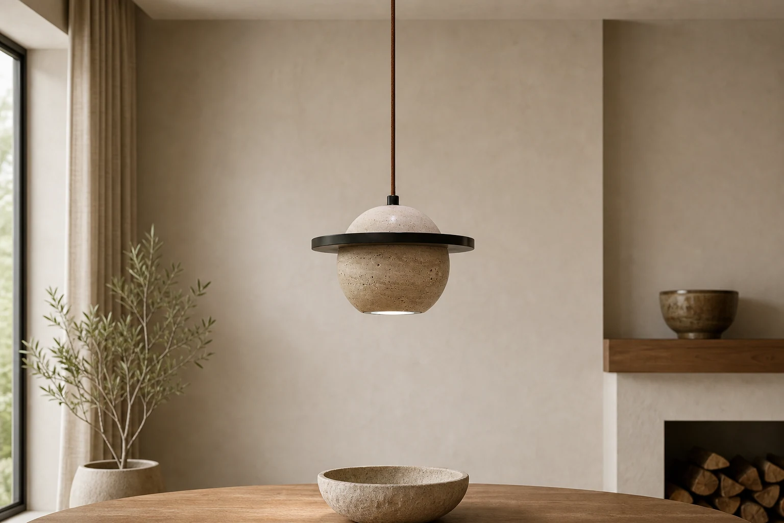 Lampa wisząca Travertine Planet D927 w scenie pokoju lifestylowego