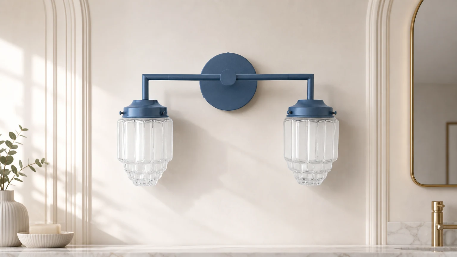 Kolorowa szklana lampa toaletkowa Tierlux w stylu Art Deco pokazana w aranżacji łazienki