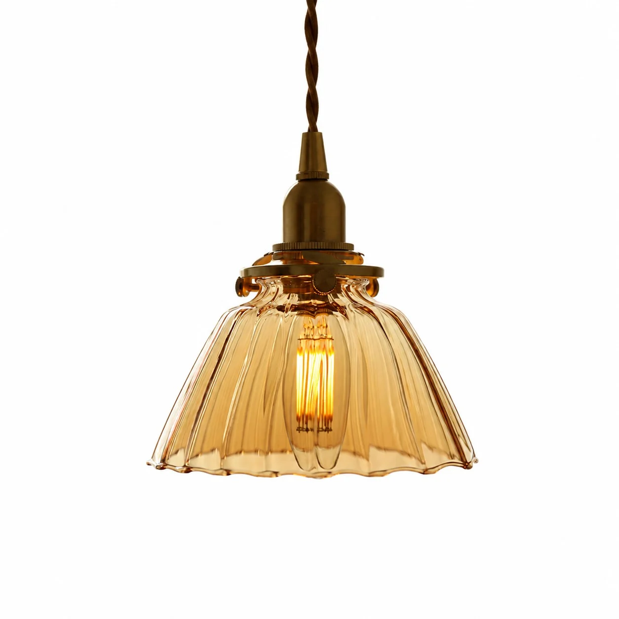 Amber ribbed glass pendant