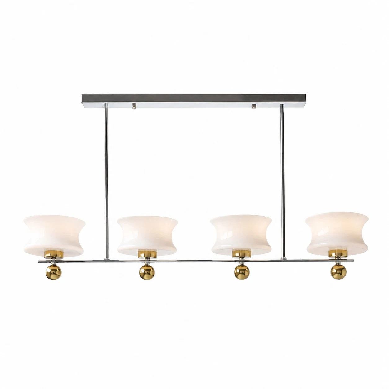 Linear 4-light white glass chandelier