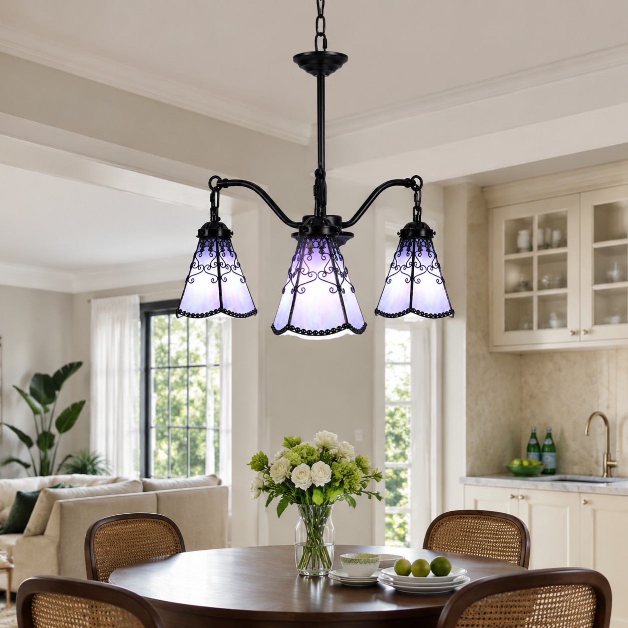 Blue purple chandelier scene view