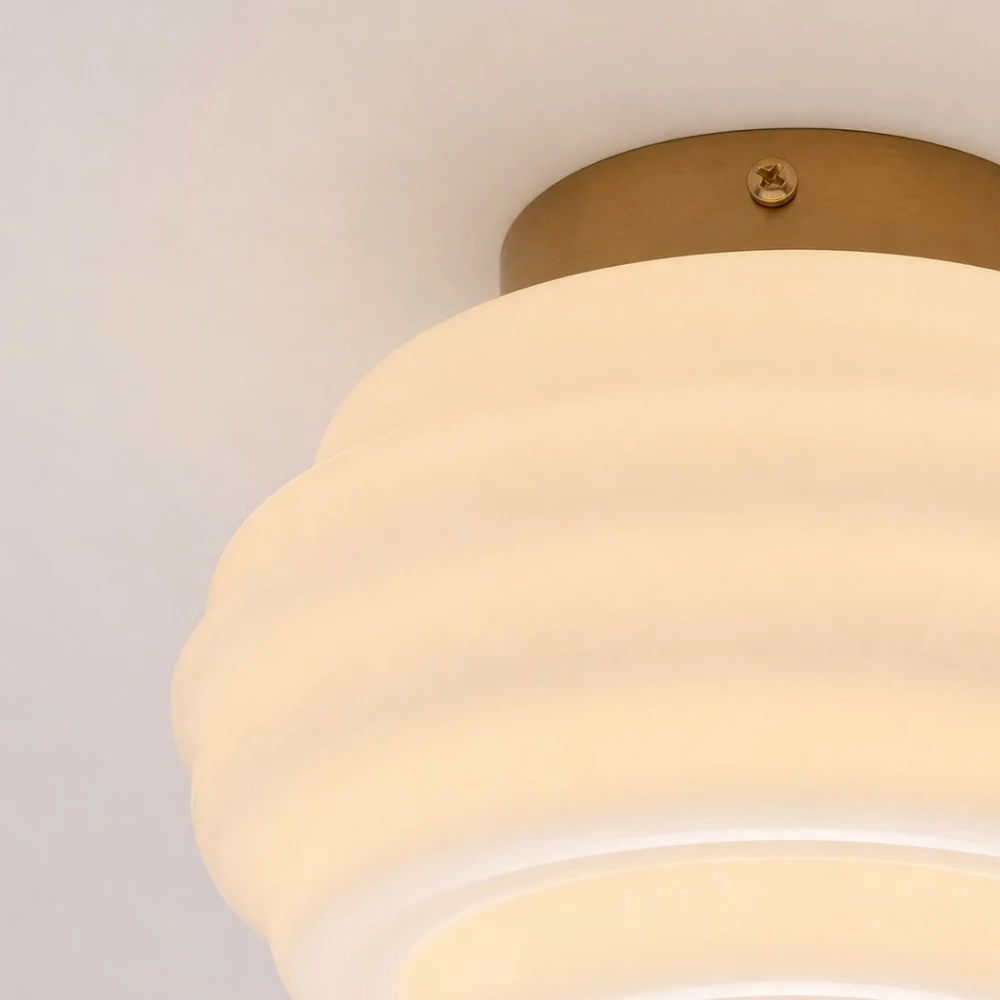 Cream ribbed glass wall sconce side profile detail