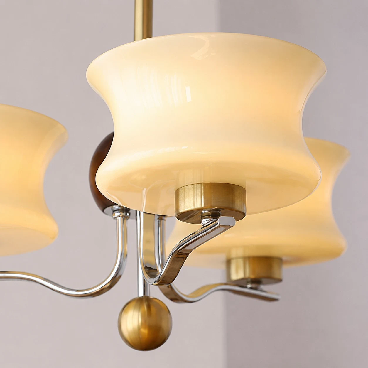 Close view of the cream glass shade