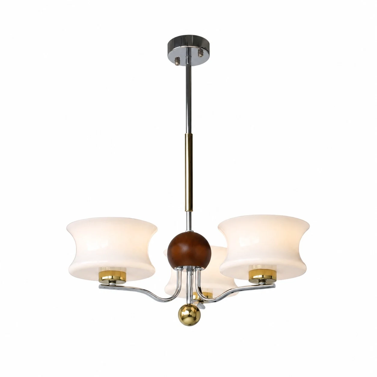 Compact 3-light white glass chandelier
