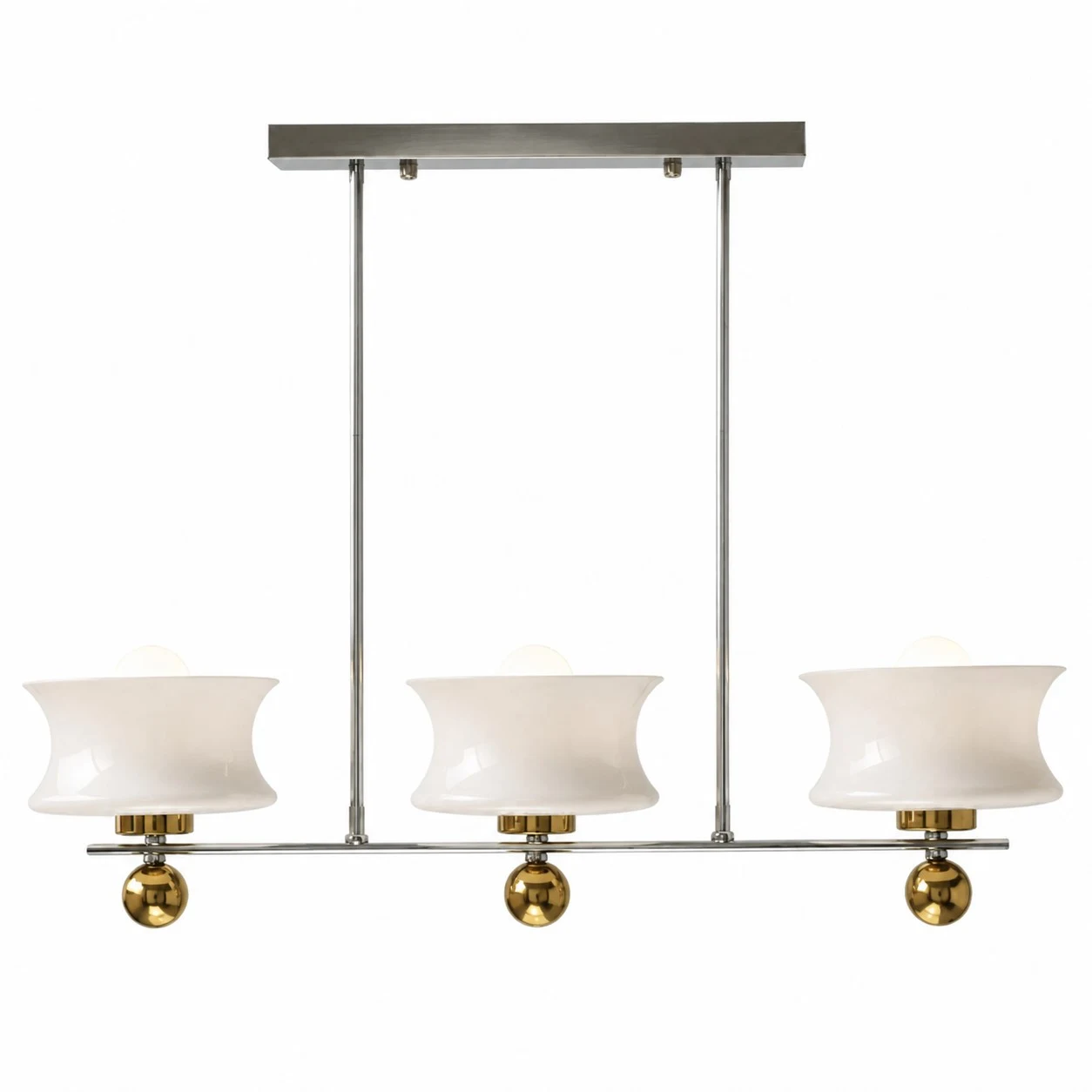 Linear 3-light white glass chandelier