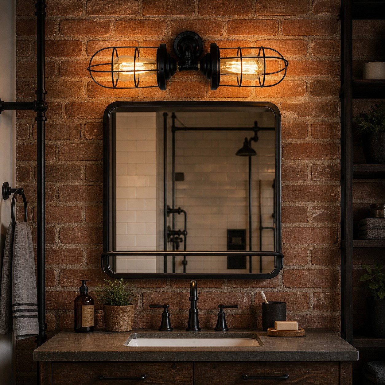 industrial cage wall sconce installed scene