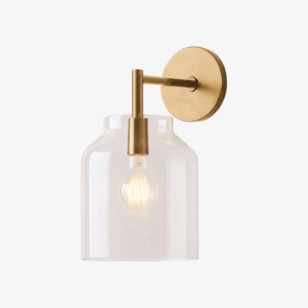 Abat-jour en verre transparent avec finition en laiton antique