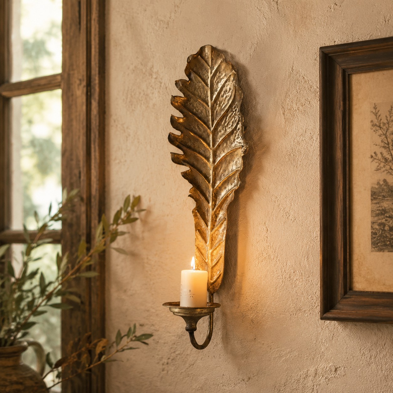 Vintage Leaf Wall Candle Sconce