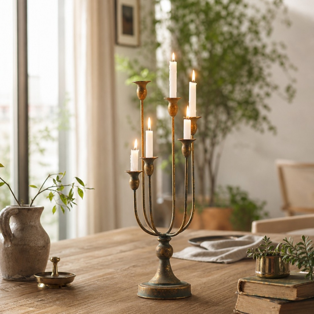 candle holder in a warm dining setting