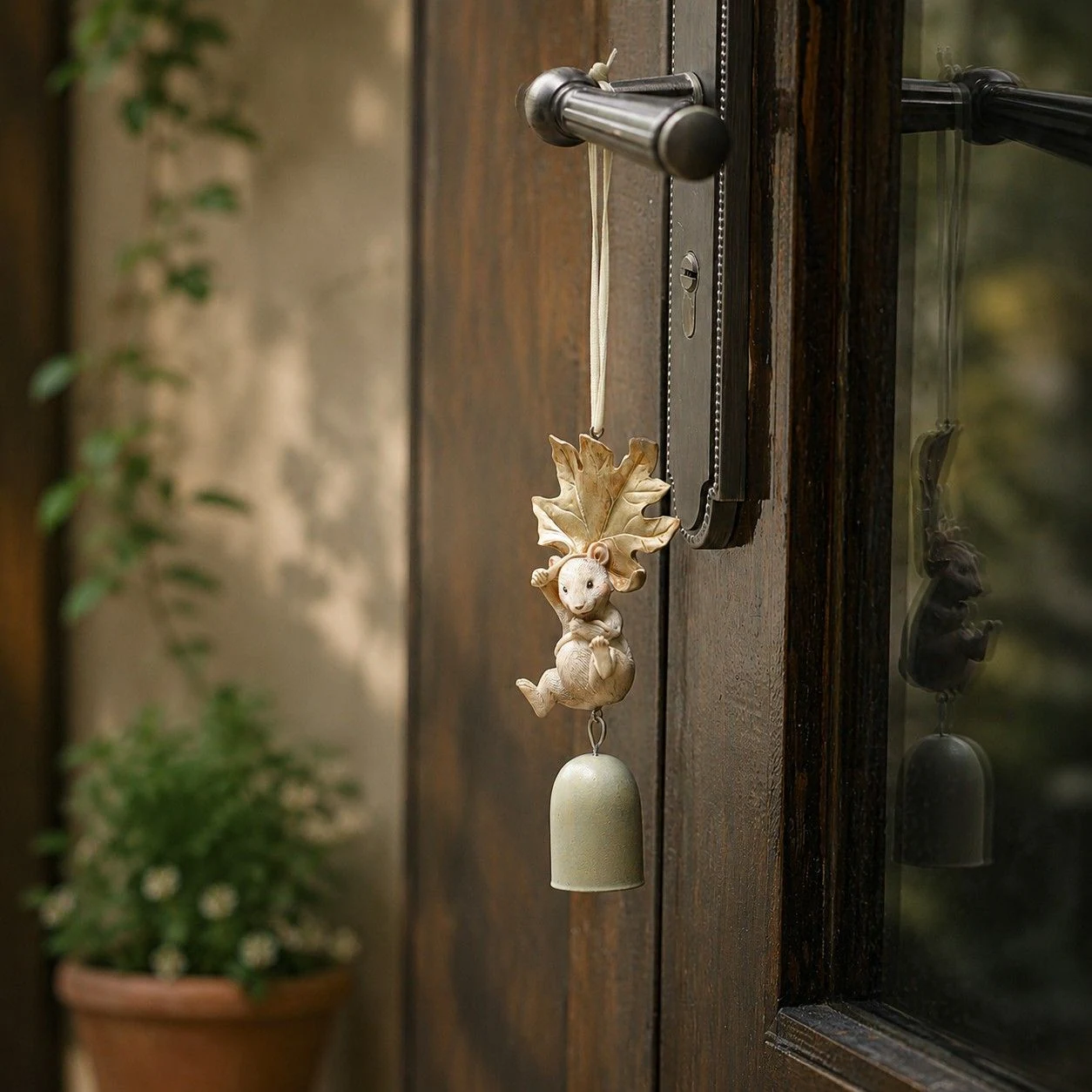 Woodland wind chime hanging from a door handle