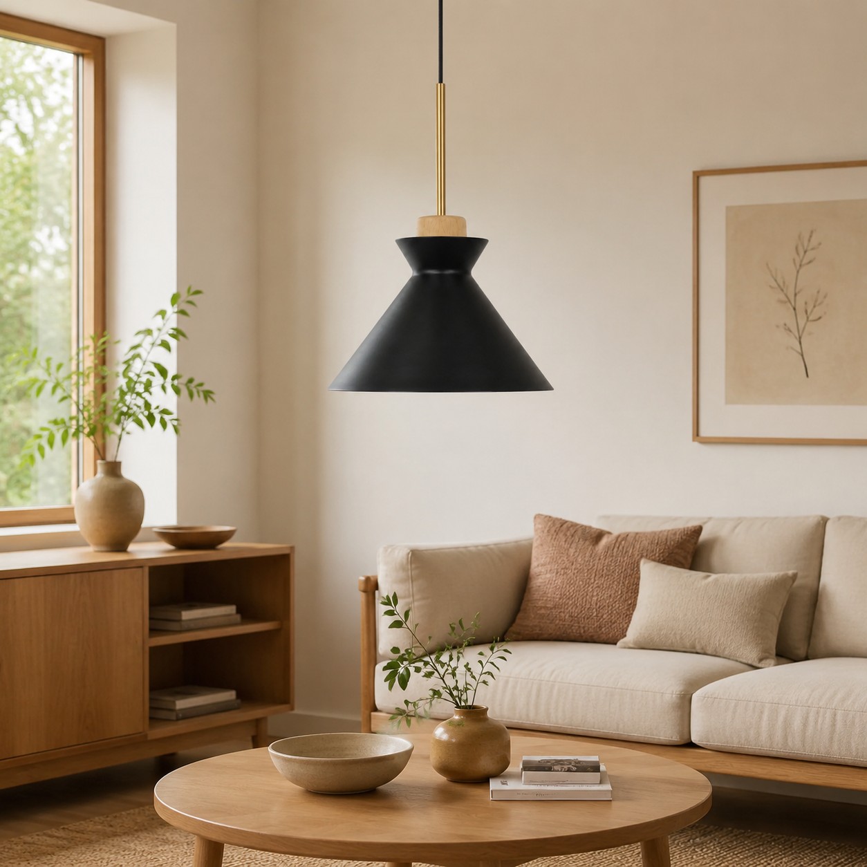 Three SPACE pendant lamps over a dining table in an interior scene
