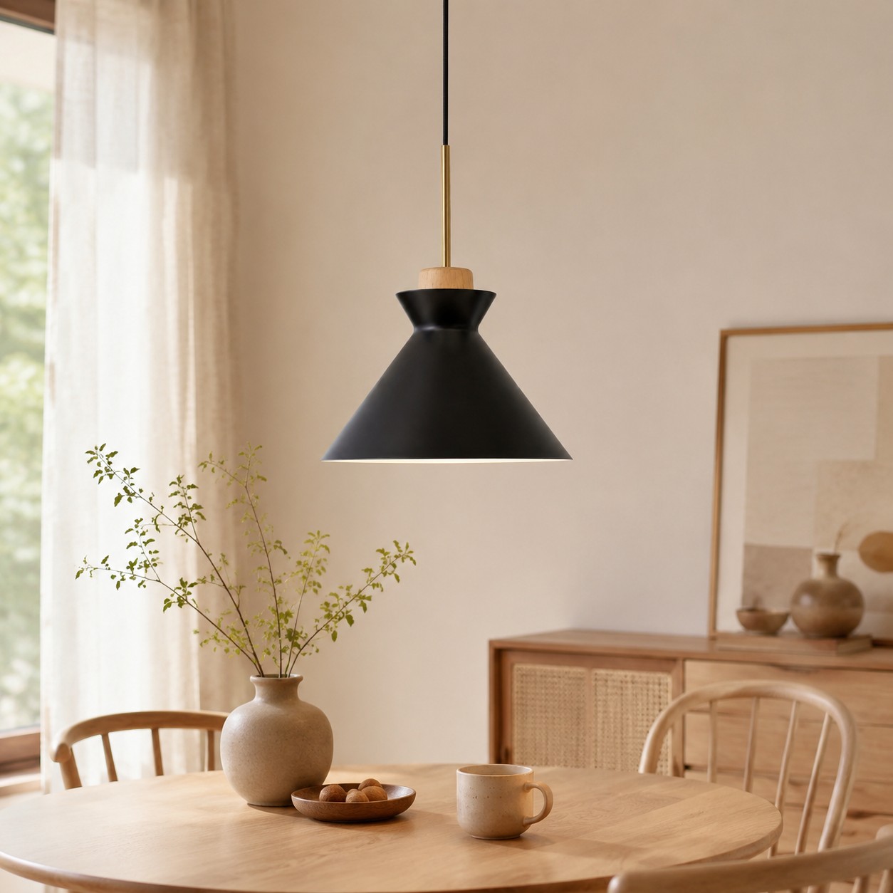 White SPACE pendant lamps over a table in a clean interior