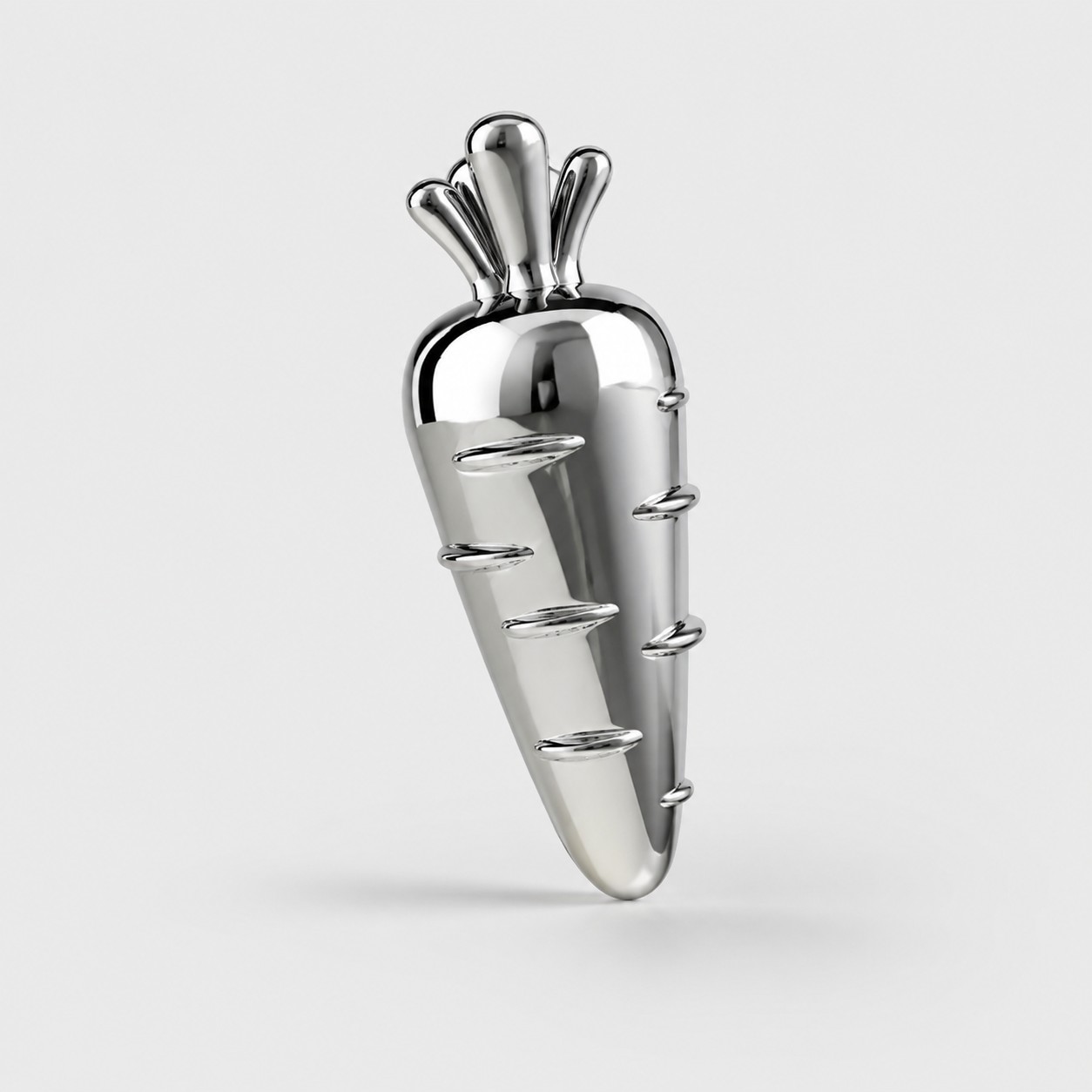 Chrome silver carrot 50 mm cabinet knob front view