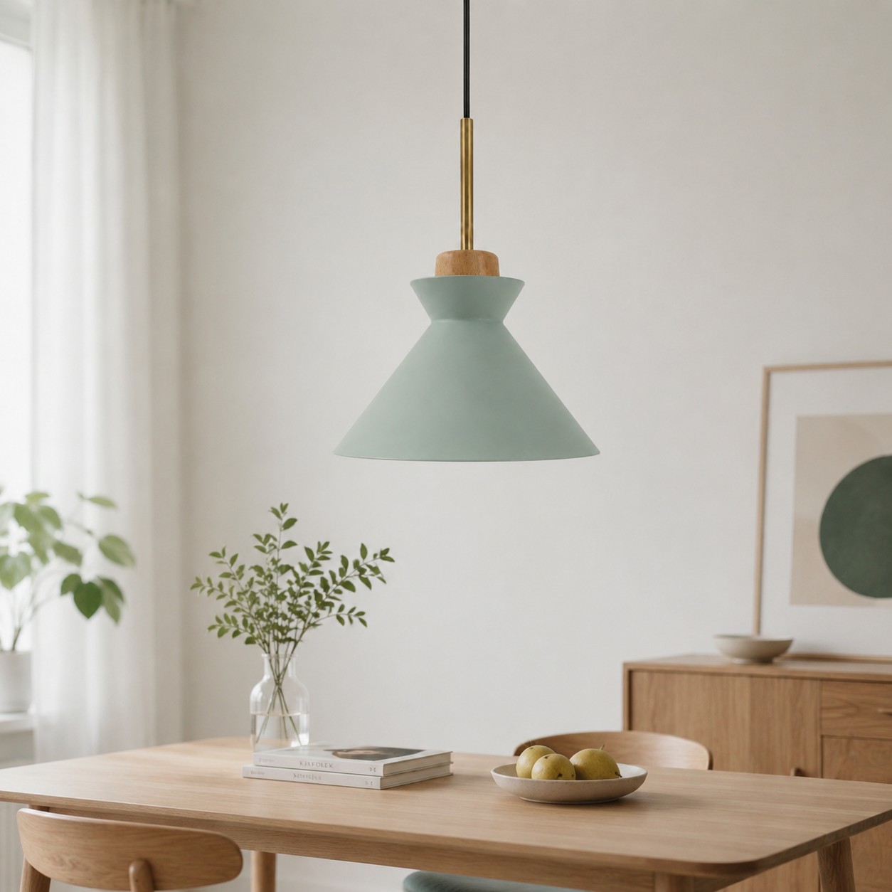 Two SPACE pendant lamps over a kitchen dining area