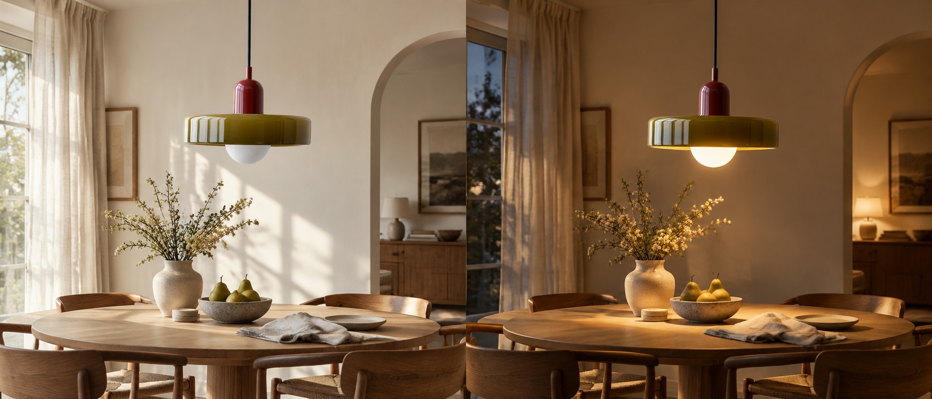 Lámpara colgante Morandi Glass Disc Orb S85, escena de habitación colorida