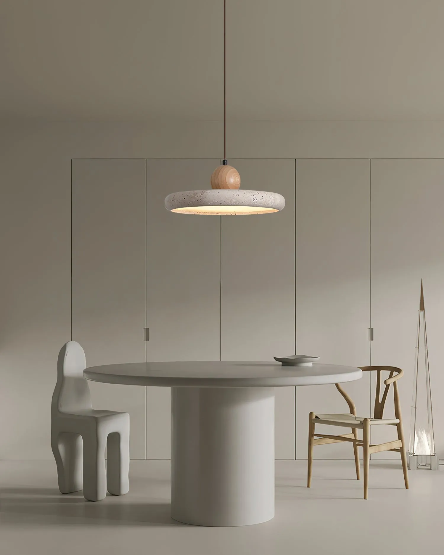 Modern Minimalist Wood Travertine Disc Pendant Light M241