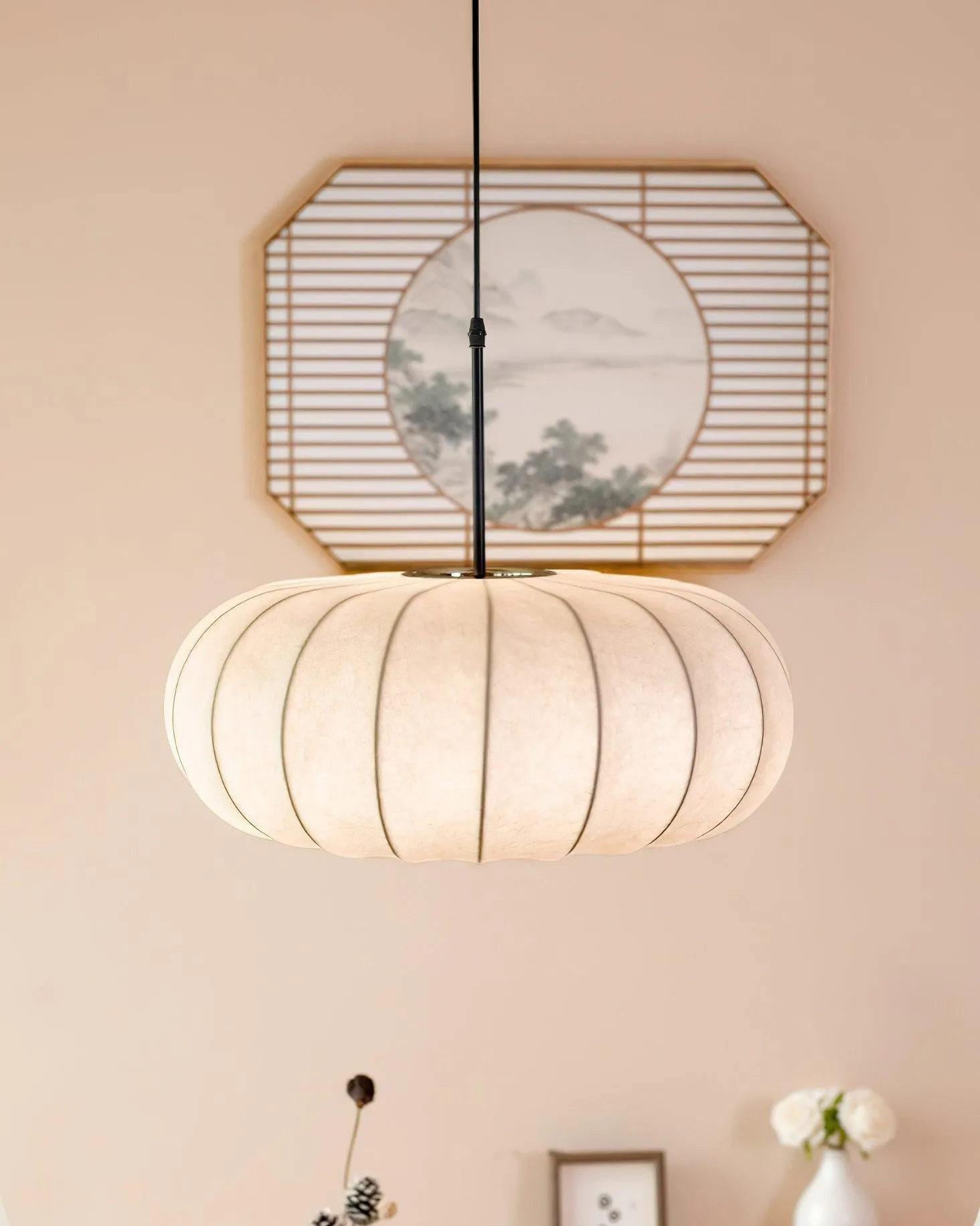 Simple Wabi-sabi White Lantern Fabric Pendant Lamp M105