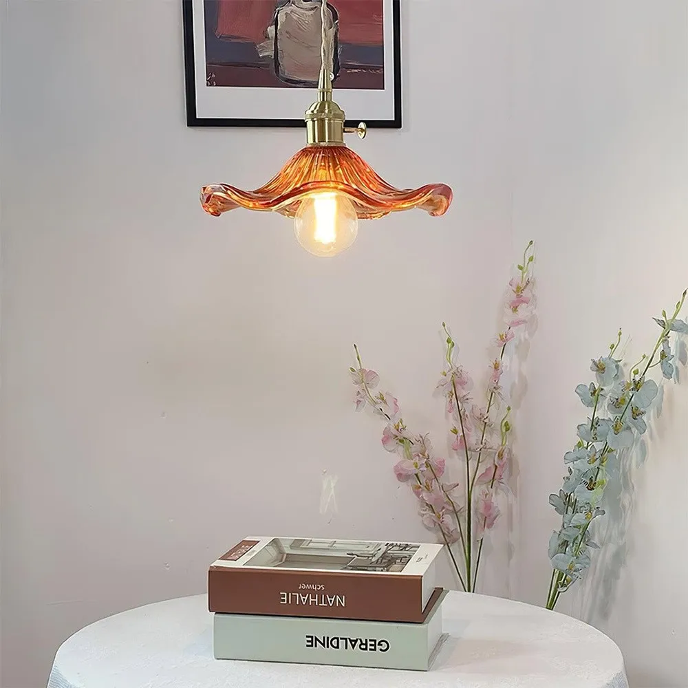 Retro Hibiscus Flower Glass Pendant Light S104