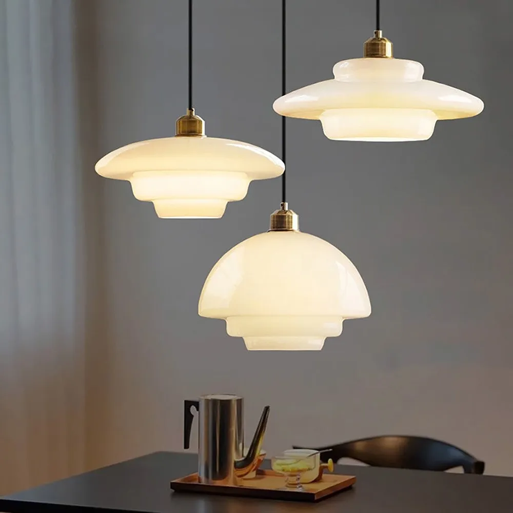 Mid-Century Art Milk White Glass Pendant Lamp S81
