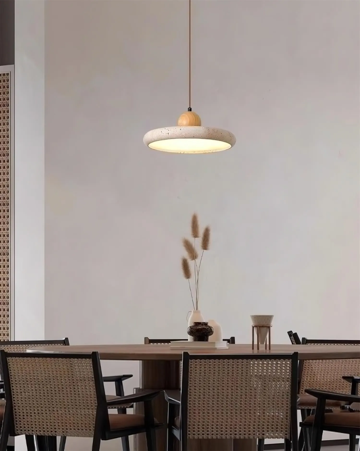 Modern Minimalist Wood Travertine Disc Pendant Light M241