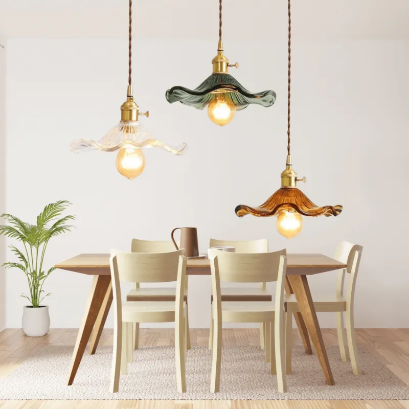 Retro Hibiscus Flower Glass Pendant Light S104