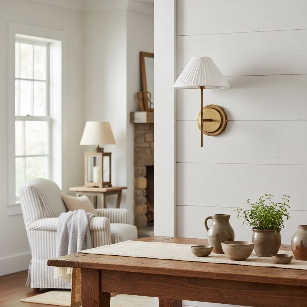 Lindi - aged brass and linen scalloped wall light T446
