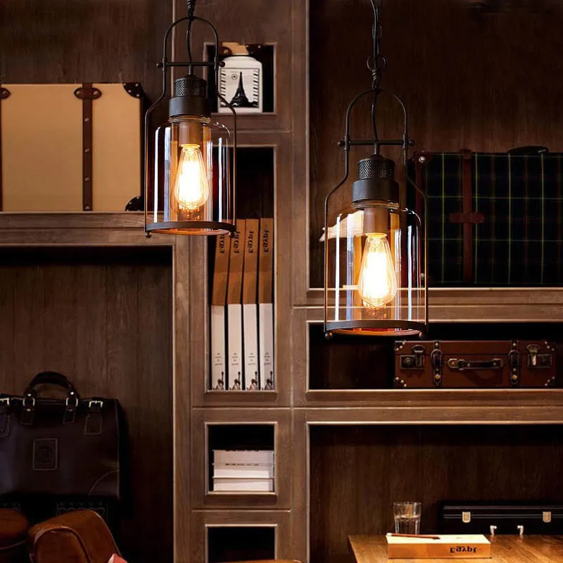 Industrial Vintage Iron Glass Jar 1-Light Pendant Light G30
