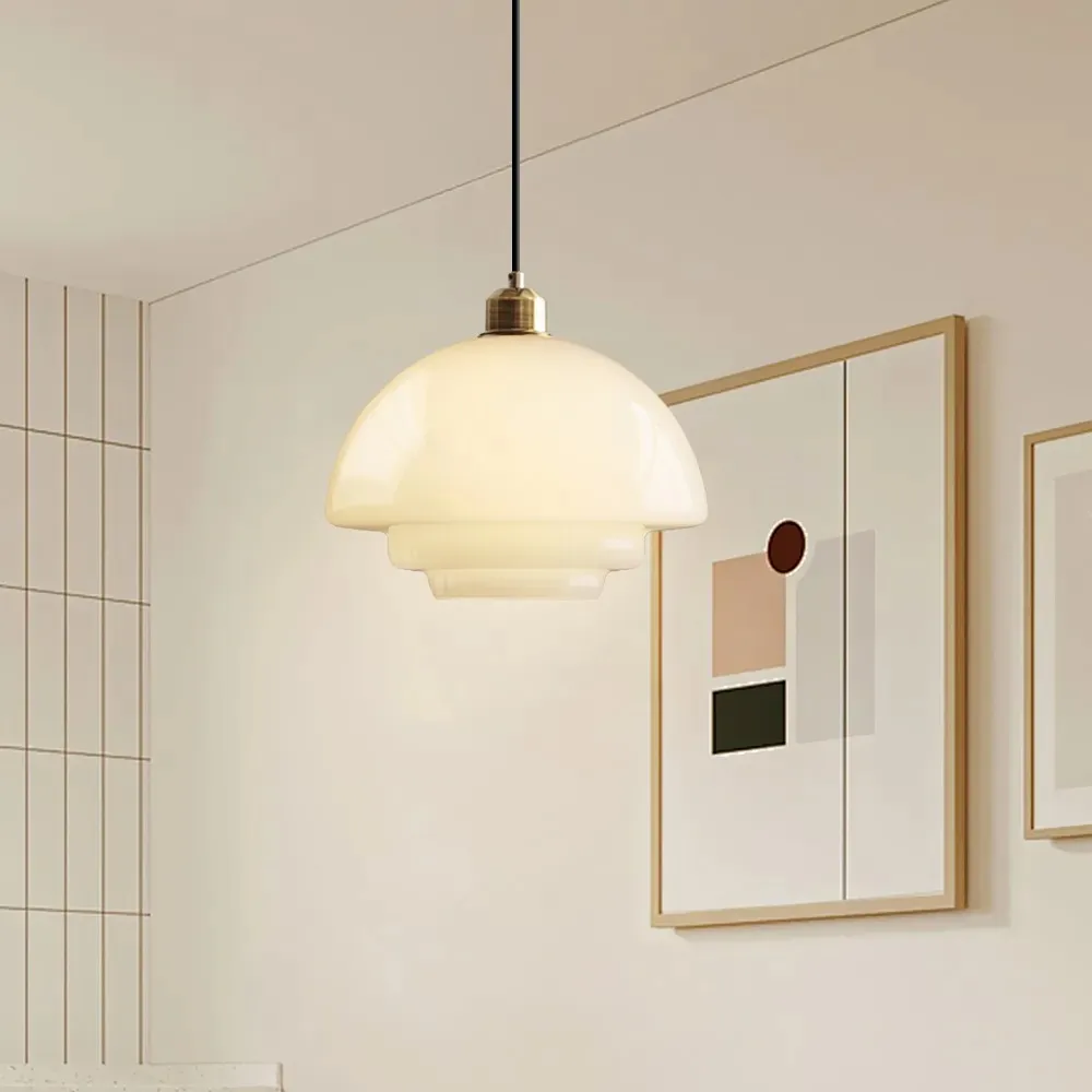 Mid-Century Art Milk White Glass Pendant Lamp S81