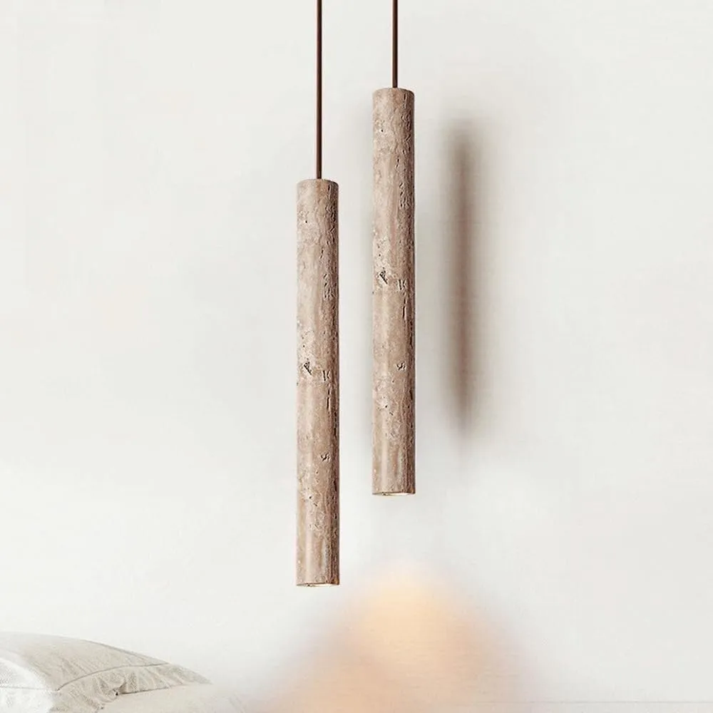 Marbled Travertine Cylinder Modern Pendant Light D857