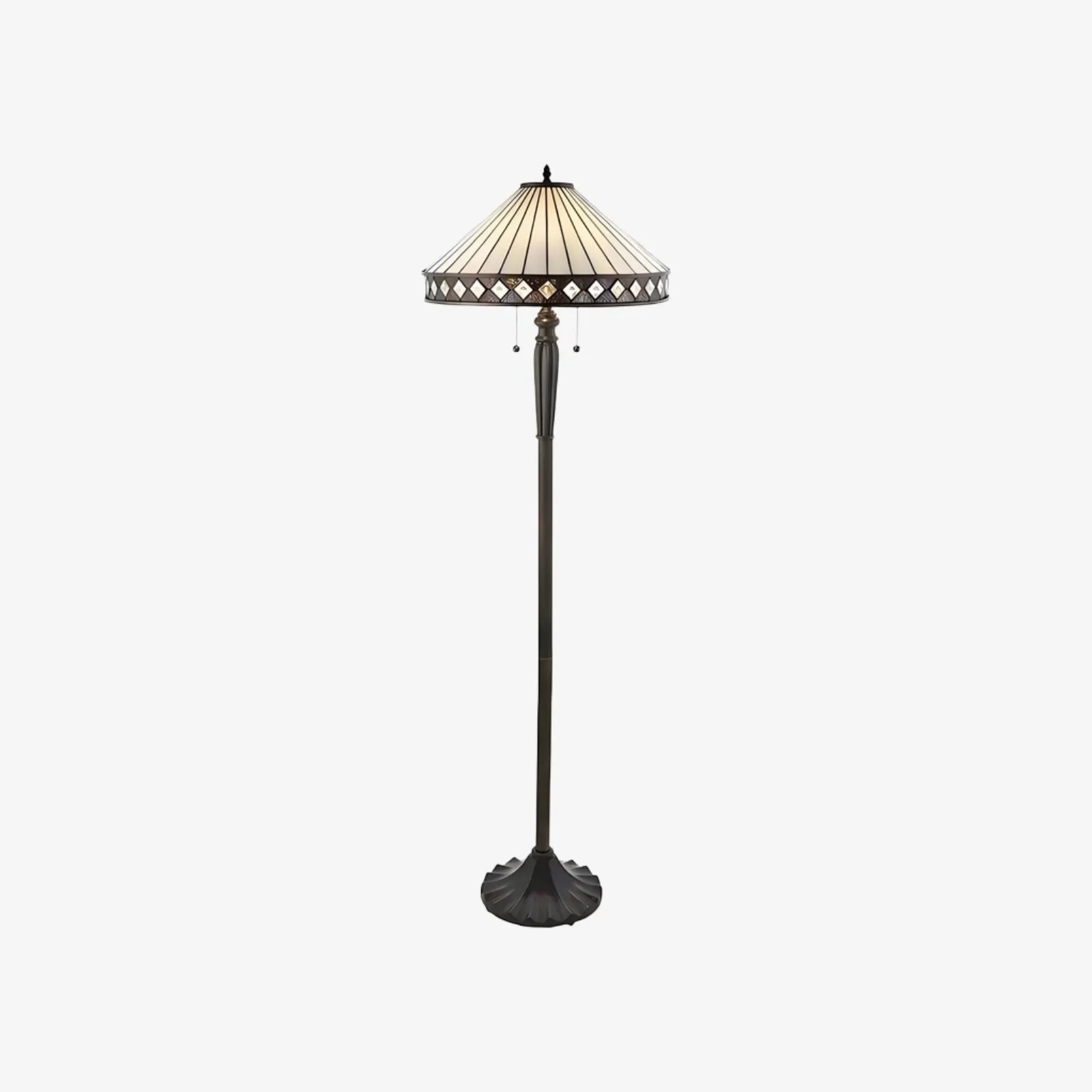 TF Fargo Geometric Tiffany Style Lamp - Amber and Cream Glass Accent Lighting for Bedroom or Study T643